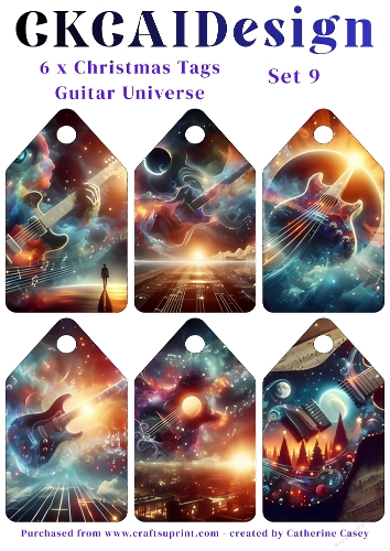 6x Christmas Tags/Labels Guitar Universe - Set 9