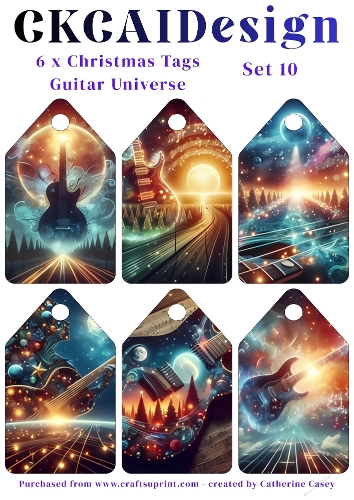 6x Christmas Tags/Labels Guitar Universe - Set 10