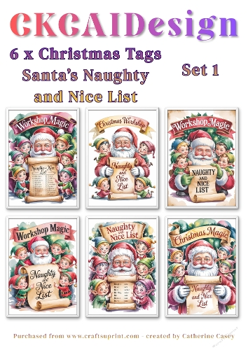 6x Christmas Santa Naughty and Nice List Tags/Labels - Set 1