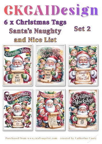6x Christmas Santa Naughty and Nice List Tags/Labels - Set 2