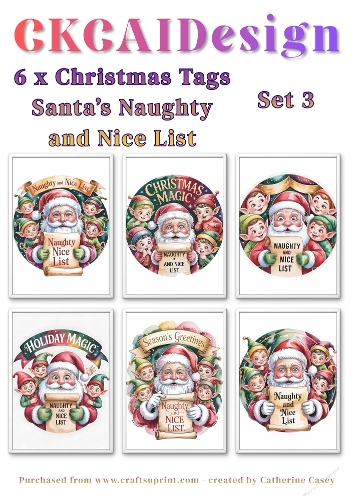 6x Christmas Santa Naughty and Nice List Tags/Labels - Set 3
