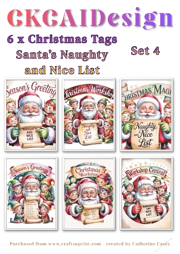 6x Christmas Santa Naughty and Nice List Tags/Labels - Set 4
