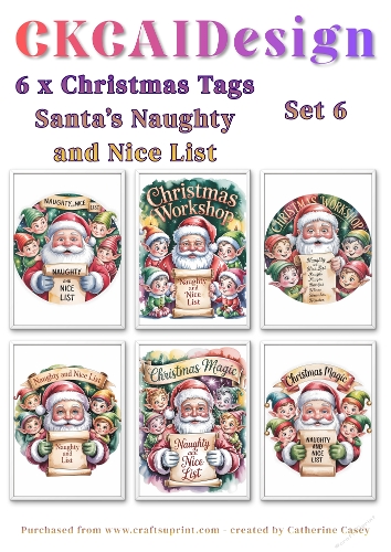 6x Christmas Santa Naughty and Nice List Tags/Labels - Set 6