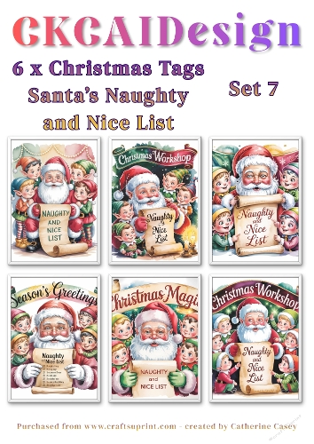 6x Christmas Santa Naughty and Nice List Tags/Labels - Set 7