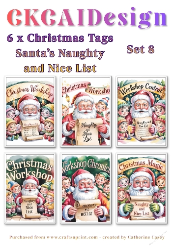 6x Christmas Santa Naughty and Nice List Tags/Labels - Set 8