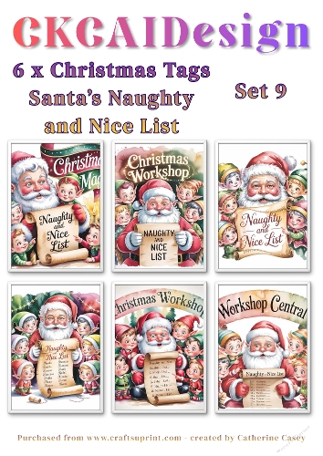 6x Christmas Santa Naughty and Nice List Tags/Labels - Set 9