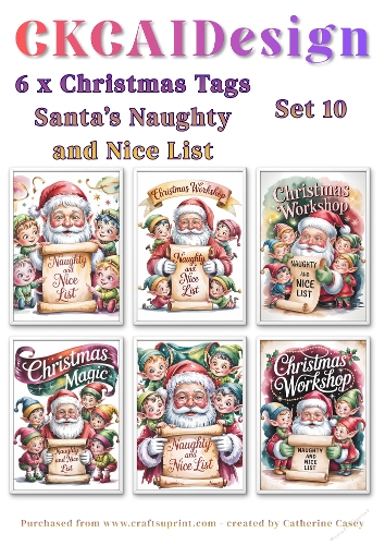 6x Christmas Santa Naughty and Nice List Tags/Labels - Set 10