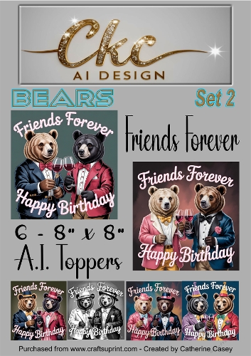 Friends Forever Birthday Toppers - 6 - 8x8  A.I. Animal Drinking Friends - Bears 2