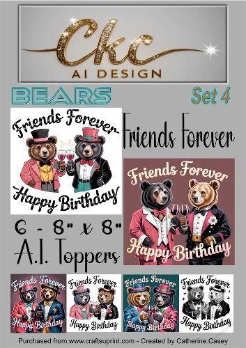 Friends Forever Birthday Toppers - 6 - 8x8  A.I. Animal Drinking Friends - Bears 4