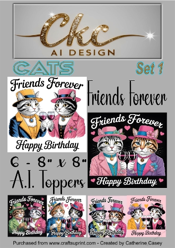 Friends Forever Birthday Toppers - 6 - 8x8  A.I. Animal Drinking Friends - Cats 1