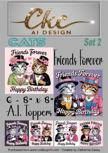 Friends Forever Birthday Toppers - 6 - 8x8  A.I. Animal Drinking Friends - Cats 2