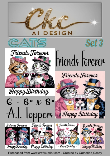 Friends Forever Birthday Toppers - 6 - 8x8  A.I. Animal Drinking Friends - Cats 3