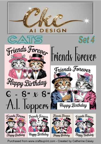 Friends Forever Birthday Toppers - 6 - 8x8  A.I. Animal Drinking Friends - Cats 4