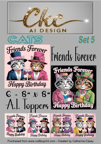 Friends Forever Birthday Toppers - 6 - 8x8  A.I. Animal Drinking Friends - Cats 5