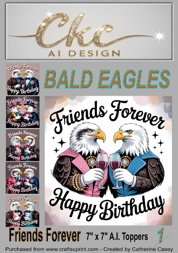 Friends Forever Birthday Toppers - 6 - 8x8  A.I. Animal Drinking Friends - Bald Eagle 1