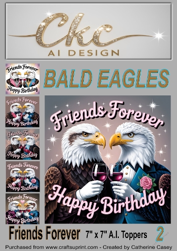 Friends Forever Birthday Toppers - 6 - 8x8  A.I. Animal Drinking Friends - Bald Eagle 2