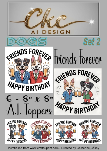 Friends Forever Birthday Toppers - 6 - 8x8  A.I. Animal Drinking Friends - Dogs Set 2
