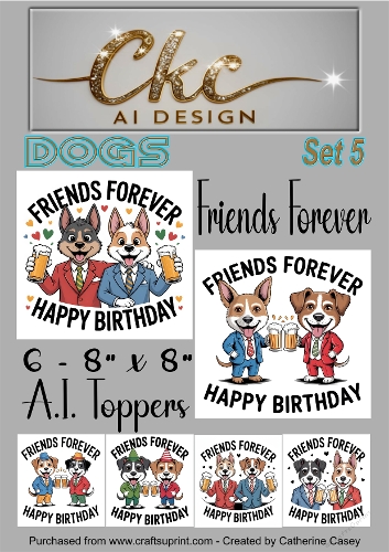 Friends Forever Birthday Toppers - 6 - 8x8  A.I. Animal Drinking Friends - Dogs Set 5