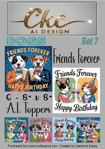 Friends Forever Birthday Toppers - 6 - 8x8  A.I. Animal Drinking Friends - Dogs Set 7