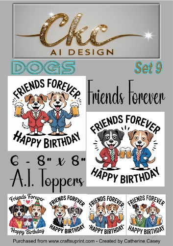 Friends Forever Birthday Toppers - 6 - 8x8  A.I. Animal Drinking Friends - Dogs Set 9