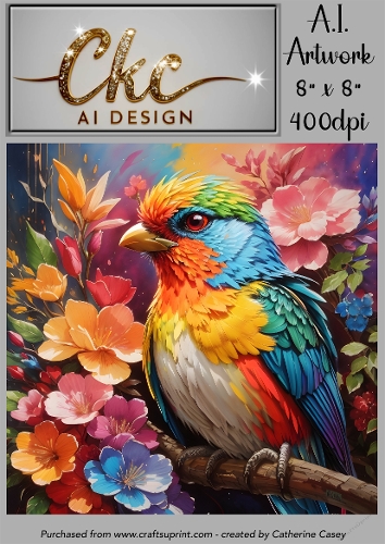A.I. Created Artwork 8 x 8 Topper or Card Front - Colourful Bird 1 - Art 0001