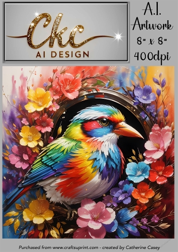 A.I. Created Artwork 8 x 8 Topper or Card Front - Colourful Bird 2 - Art 0002
