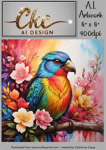 A.I. Created Artwork 8 x 8 Topper or Card Front - Colourful Bird 3 - Art 0003
