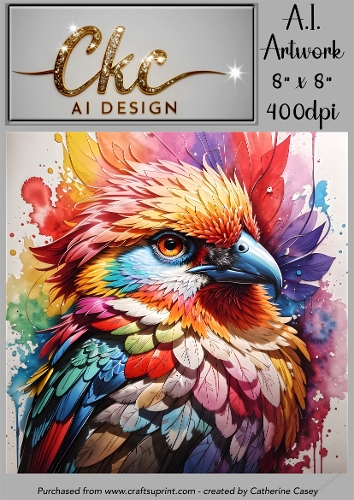 A.I. Created Artwork 8 x 8 Topper or Card Front - Colourful Bird 4 - Art 0004