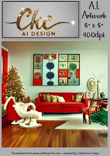 A.I. Created Artwork 8 x 8 Topper or Card Front - 1950s Living Room - Art 0005