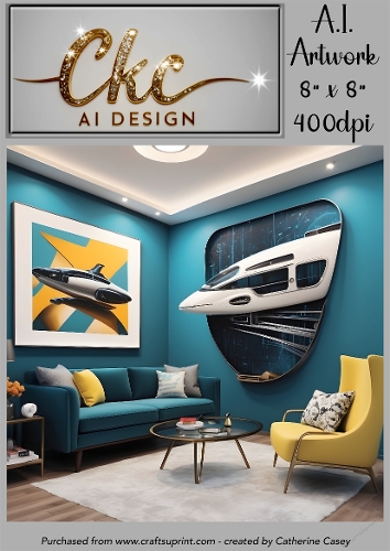 A.I. Created Artwork 8 x 8 Topper or Card Front - 1950s Living Room 2 - Art 0006
