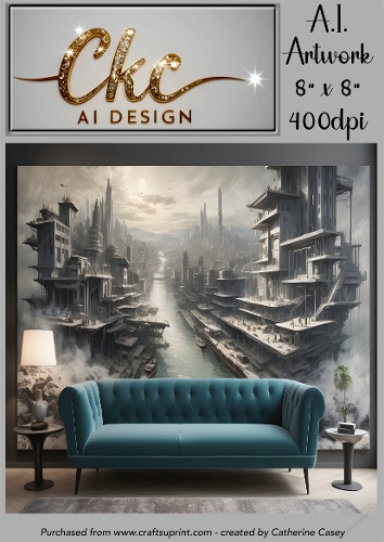 A.I. Created Artwork 8 x 8 Topper or Card Front - Living Room with Painting 3 - Art 0008