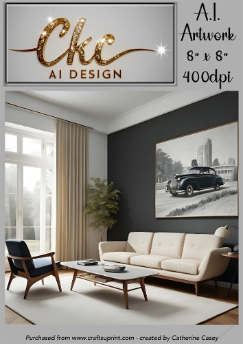 A.I. Created Artwork 8 x 8 Topper or Card Front - Living Room with Picture 4 - Art 0009