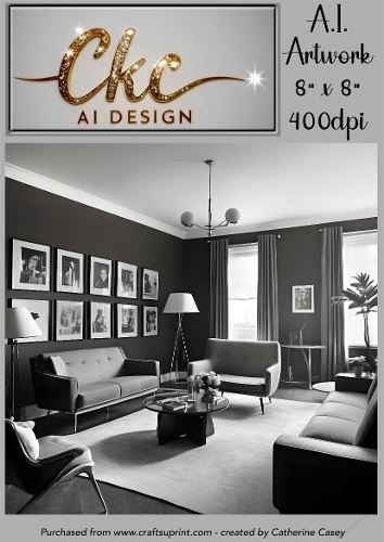 A.I. Created Artwork 8 x 8 Topper or Card Front - Living Room with Pictures 5 - Art 0012