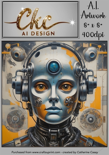 A.I. Created Artwork 8 x 8 Topper or Card Front - Robot Lady 1- Art 0013