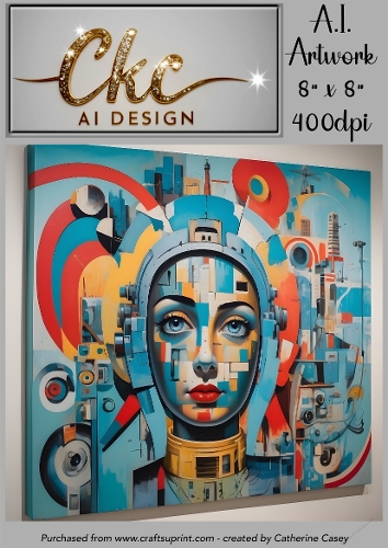 A.I. Created Artwork 8 x 8 Topper or Card Front - Robot Lady 2 - Art 0014