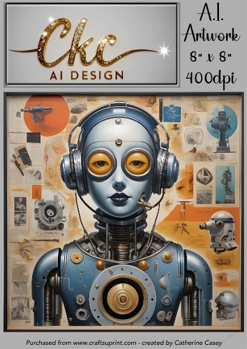 A.I. Created Artwork 8 x 8 Topper or Card Front - Robot Lady 3 - Art 0015
