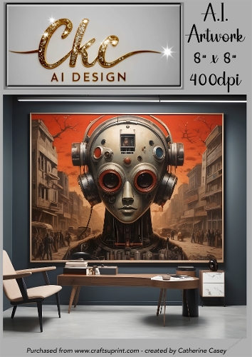 A.I. Created Artwork 8 x 8 Topper or Card Front - Robot Lady 4 - Art 0017