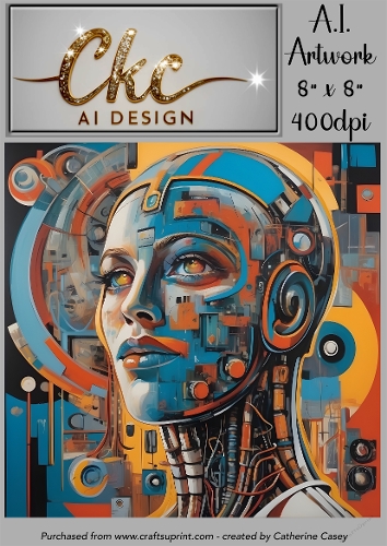 A.I. Created Artwork 8 x 8 Topper or Card Front - Robot Lady 5 - Art 0020