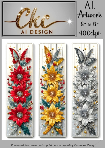A.I. Created Bookmarks - 8x8 - 3 on a page - 400dpi Floral - CKCAID Bookmarks - 001