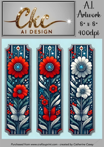 A.I. Created Bookmarks - 8x8 - 3 on a page - 400dpi Floral - CKCAID Bookmarks - 002