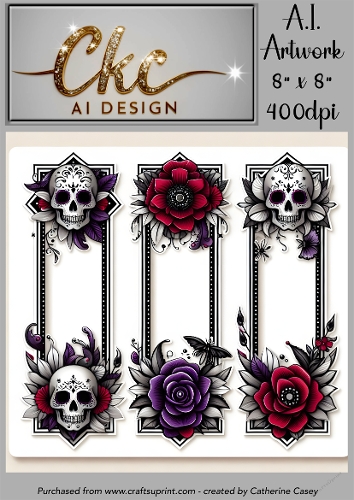 A.I. Created Bookmarks - 8x8 - 3 on a page - 400dpi Floral - CKCAID Bookmarks - 004