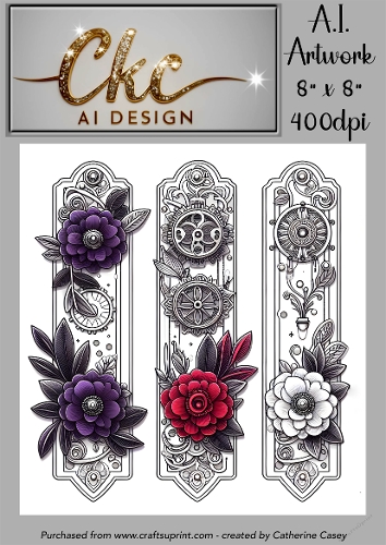 A.I. Created Bookmarks - 8x8 - 3 on a page - 400dpi Floral - CKCAID Bookmarks - 006