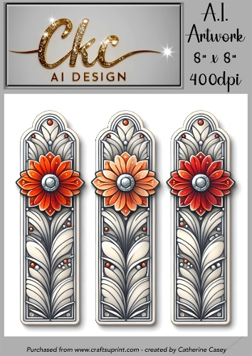 A.I. Created Bookmarks - 8x8 - 3 on a page - 400dpi Floral - CKCAID Bookmarks - 007