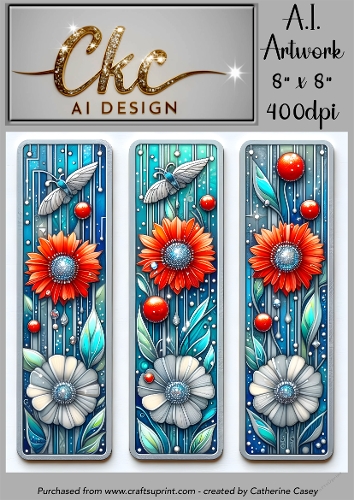 A.I. Created Bookmarks - 8x8 - 3 on a page - 400dpi Floral - CKCAID Bookmarks - 008