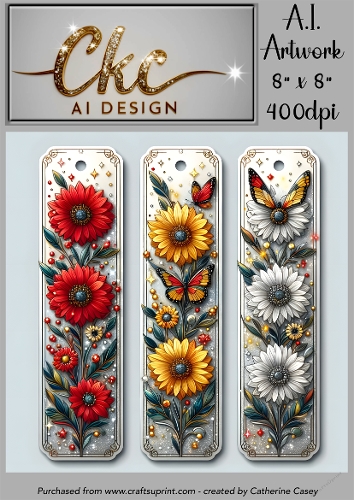 A.I. Created Bookmarks - 8x8 - 3 on a page - 400dpi Floral - CKCAID Bookmarks - 009