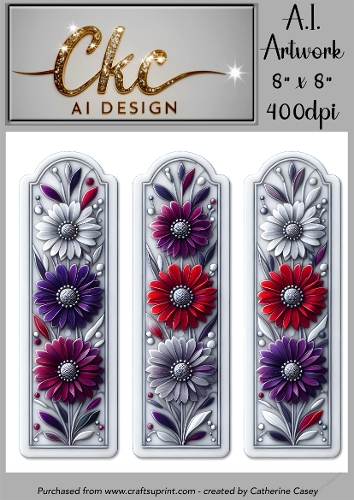 A.I. Created Bookmarks - 8x8 - 3 on a page - 400dpi Floral - CKCAID Bookmarks - 010