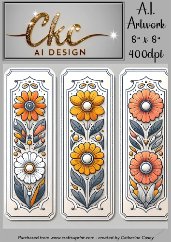 A.I. Created Bookmarks - 8x8 - 3 on a page - 400dpi Floral - CKCAID Bookmarks - 011