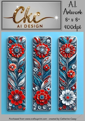 A.I. Created Bookmarks - 8x8 - 3 on a page - 400dpi Floral - CKCAID Bookmarks - 012