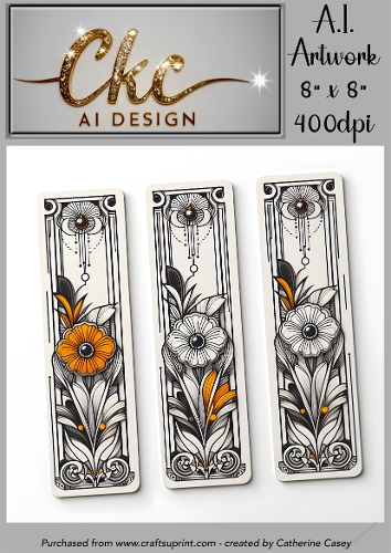 A.I. Created Bookmarks - 8x8 - 3 on a page - 400dpi Floral - CKCAID Bookmarks - 014