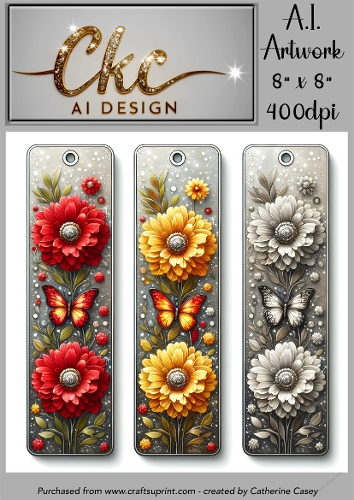 A.I. Created Bookmarks - 8x8 - 3 on a page - 400dpi Floral - CKCAID Bookmarks - 015